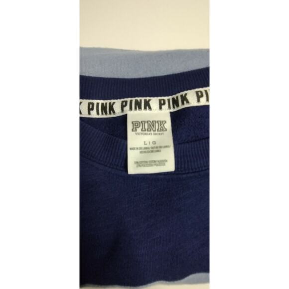 PINK Women’s Top Size Large Blue Colorblock Long Sleeve Pullover Round Neck Logo - Picture 4 of 7